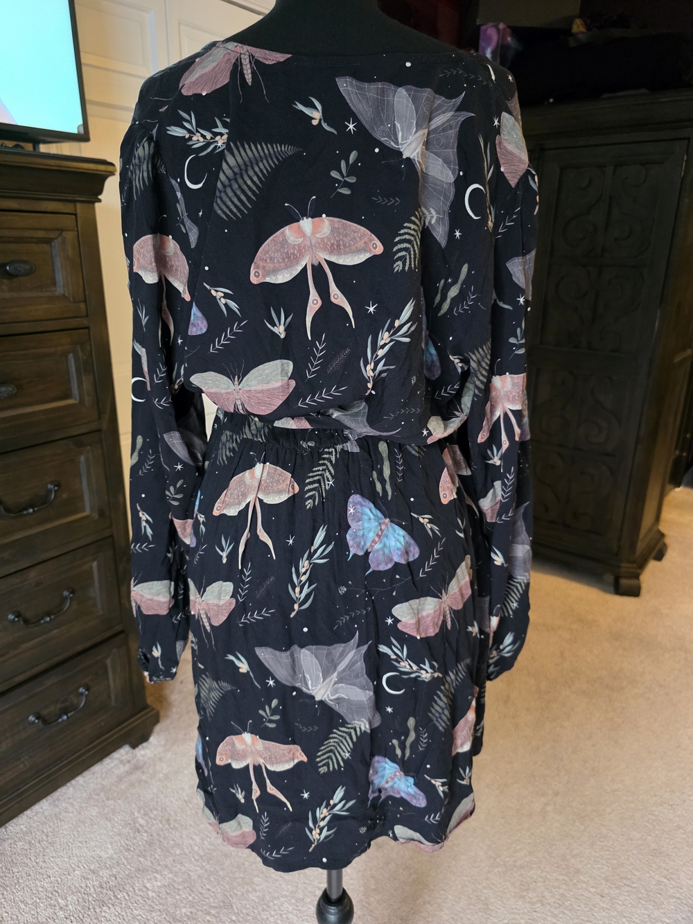 Disturbia Luna Moth Print Wrap Dress US 10 Gothic Witchy Mini Dress Whimsigoth - Picture 2 of 4